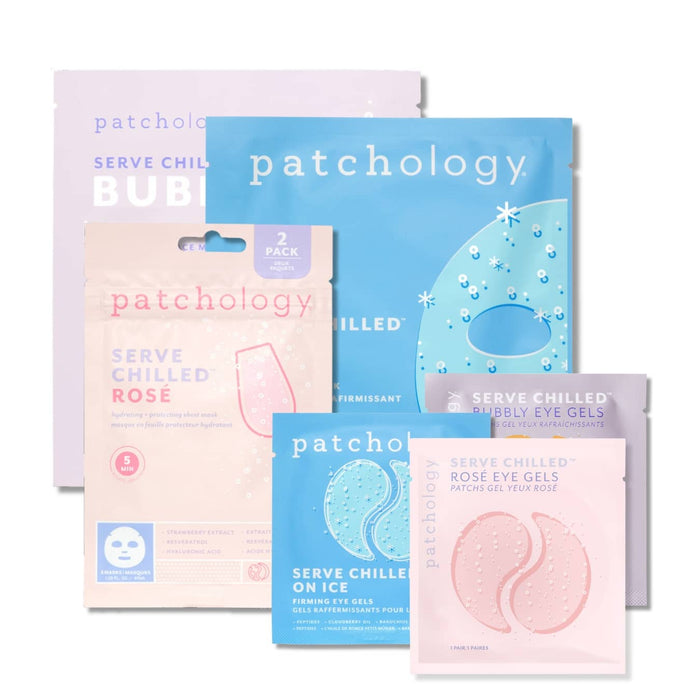 Eye gel packs and hydrogel masks on a white background, exclusive Serve Chilled bundle