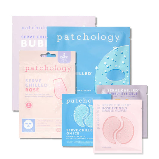 Eye gel packs and hydrogel masks on a white background, exclusive Serve Chilled bundle