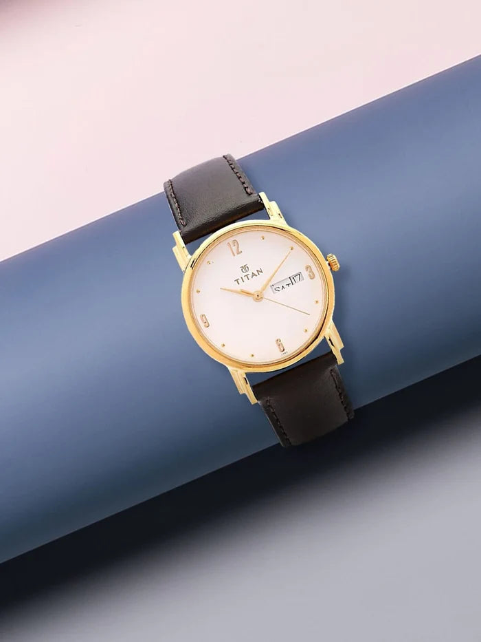 Titan Quartz Analog With White Dial Watch - NM1445YL04