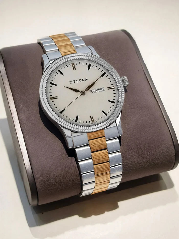 Titan Quartz Analog With White Dial Watch - NT1650BM01