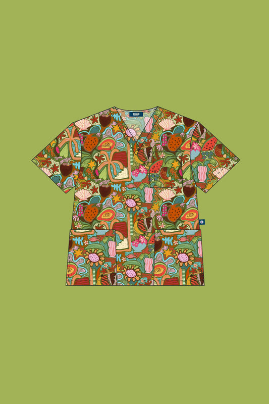 Tropical Splendour – Unisex Printed Scrub Top