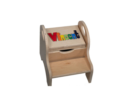 Two Step Storage Name Puzzle Stool with Handles