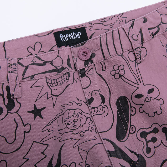 RIPNDIP We Don't Care Twill Pants (Mauve)
