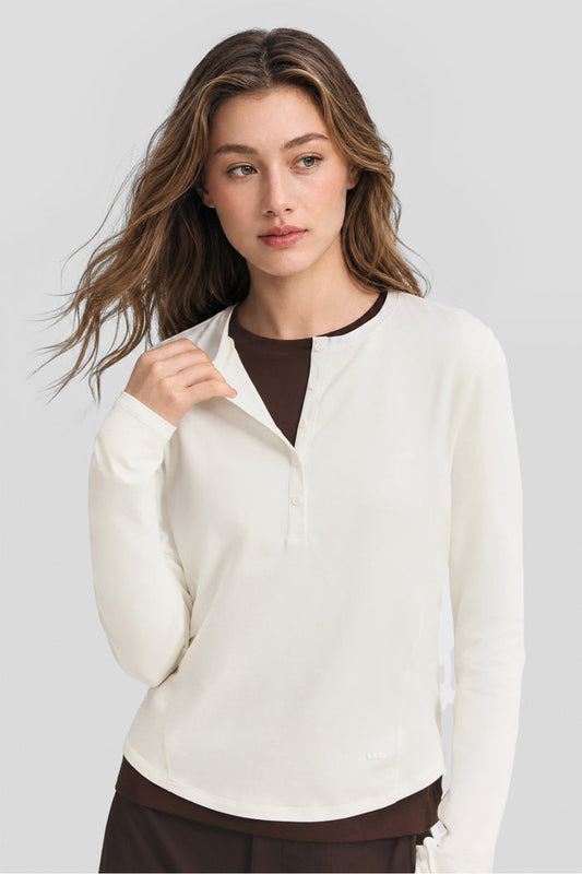 Women's Slim-Fit Long-Sleeve Henley T-Shirt CT022