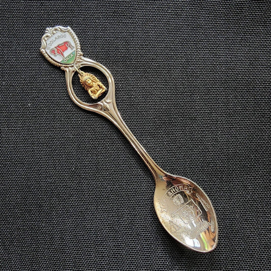 Woolaroc Oklahoma Collectible Travel Souvenir Spoon 4.5" (11cm) Indian Dangler