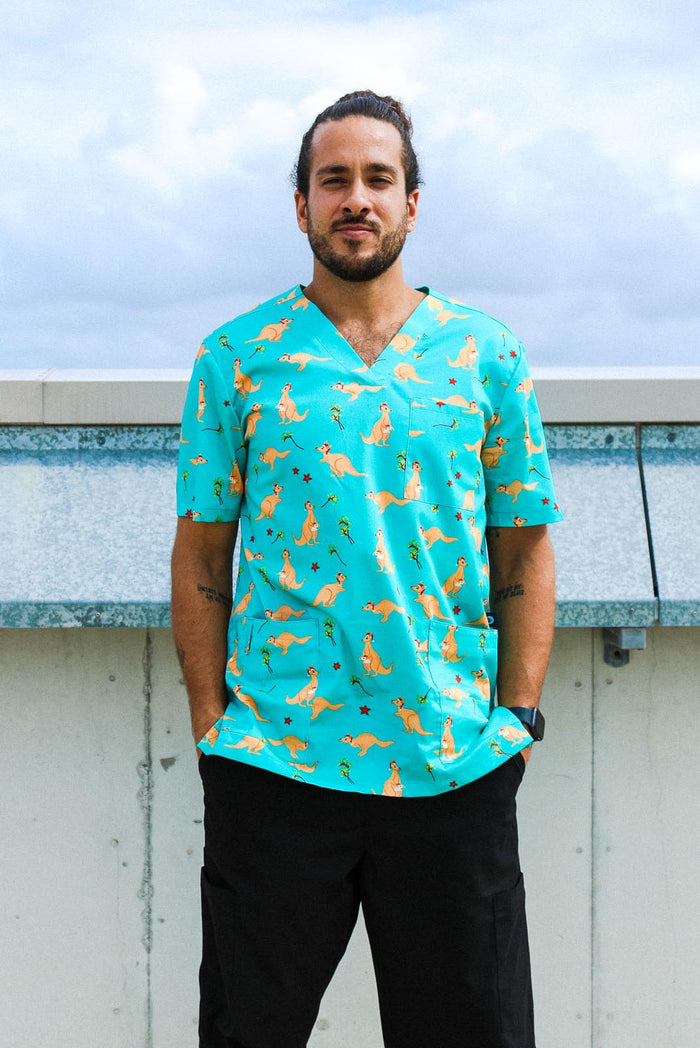 Xmas Kangaroo Paws  - Unisex Printed Scrub Top