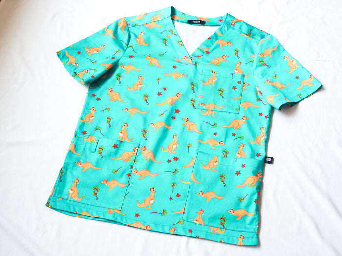 Xmas Kangaroo Paws  - Unisex Printed Scrub Top