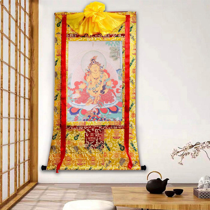 Yellow Jambhala ,Woodblock Thangka Art - Tibetan thangka painting, front view